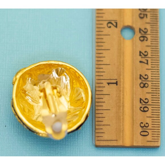 Vintage Gold Tone Abstract Wavy Unique Large Clip On Earrings - E3 - Picture 3 of 3